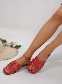 Women's Summer New Fashion Honeycomb Open Toe Flat Sandals - Red - View 3