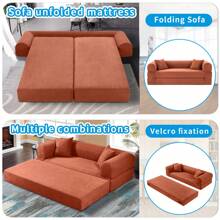 Compression Sofa - Convertible Floor Foldable Sofa Bed - With 2 Pillows, Corduroy, Queen Size - Bụi hồng - Xem 2