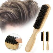 1pc Bamboo Handle Boar Bristle Brush, Natural Hairstyle Shaping And Cleansing Brush, Suitable For Grooming Hair, Frizz Control, Suitable For All Hair Types With Smooth Finish