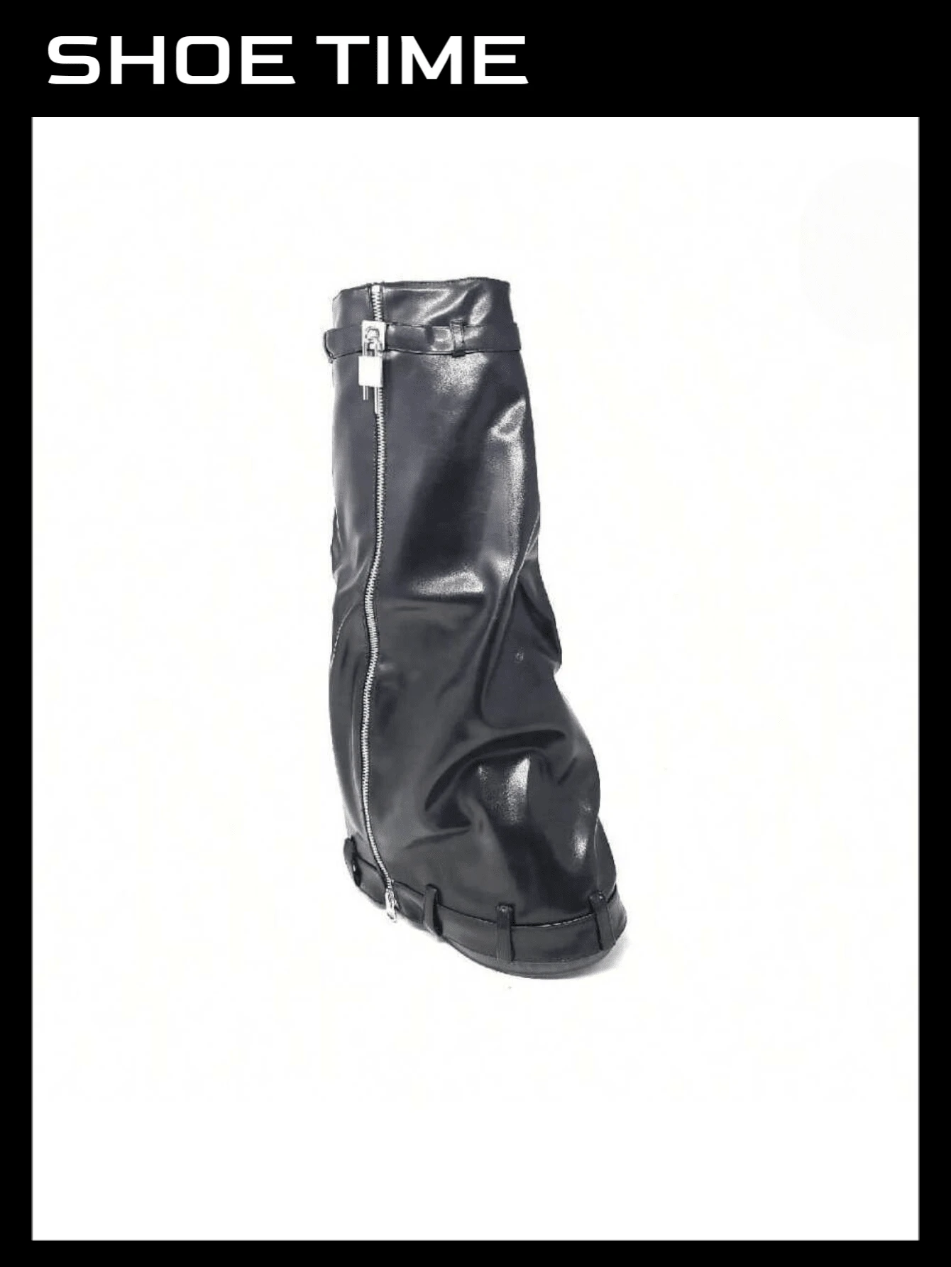 Fold Over Denim Padlock Platform Boots - Black Pu - View 1