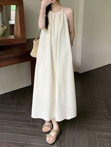 新款法式宽松吊带背心连衣裙，修身休闲连衣裙