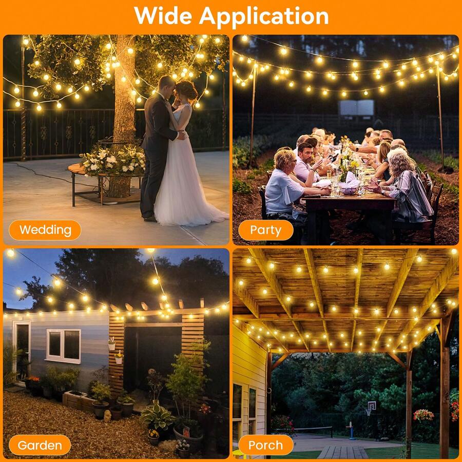 Solar Outdoor String Lights - 15M/50FT G40 Solar Powered Garden Lights 20+1 LEDs, Remote 3 Timer 8 Modes Waterproof Outside Festoon Lights For Gardens Patios Fences Pergolas