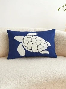 1 pièce Housse de coussin imperméable extérieure de style marin pour toutes les saisons avec broderie de tortue de mer pour la décoration de la maison, les fêtes extérieures - Bleu marine - Voir 16