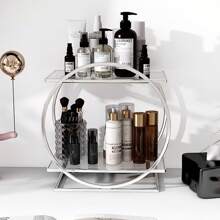 2-Tier Round Gold/Silver Makeup Organizer, Suitable For Bathroom Vanity, Countertop And Cabinet, Can Store Luxury Jewelry And Perfume, With Mirror, Fashionable Corner Decor, Birthday Decor, New Year Gift, Valentine's Day Gift - Gold - View 12