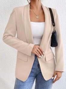 Women's Maxi Social Blazer Open Elongated Modern Social . - Màu be - Xem 3