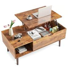 Coffee Table, Lift Top For Living Room, Rising Tabletop Wood Dining Center Tables With Storage Shelf And Hidden Compartment