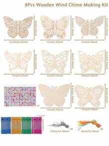 8Pcs DIY Butterfly Wind Chimes Kit,Wooden Butterfly Craft Set,Painting And Coloring Wind Chime,Hanging Ornament,Wedding Decor,Bridal Shower Favors,1st Birthday Party Decor,Butterfly Party Supplies,Butterfly Theme Birthday Party Supplies,Babyshower Decor,Home Hanging Decoration,Bedroom Decor,Living Room Decor,Outside Garden Decor,Holiday Party Supplies,Birthday Holiday Gifts