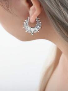 2pcs Set MiDuoDuo French Aesthetic Heavy Metal Gear Titanium Steel Earrings, Upscale Accessories For Women - Silver - View 4