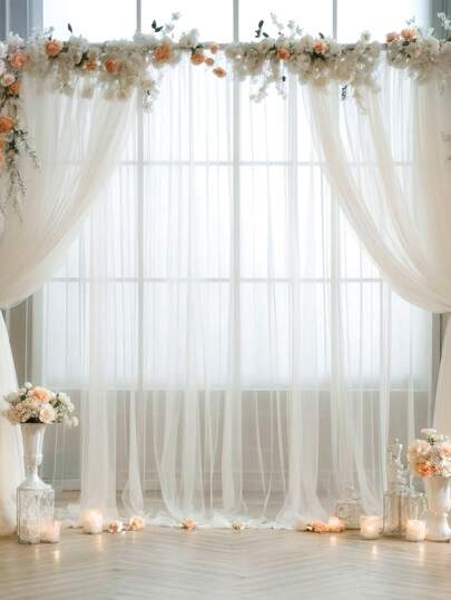 1/2 件米色薄纱拱门面料、派对背景欧根纱窗帘、婚礼网眼帷幔拱门薄纱窗帘、婚礼派对装饰、奶油色背景布、新娘送礼会装饰生日派对装饰背景装饰用品、婚礼用品婚礼拱门面料、拍照亭背景装饰欧根纱、情人节装饰、舞台装饰、黑色网眼纱布、婚礼回礼（含夹子）