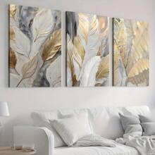 Juego de 3 pinturas y pósteres en lienzo, láminas botánicas doradas de lujo ligero para decoración del hogar, arte de pared, decoración de habitaciones, murales, impresión HD, regalos para vacaciones, sala de estar, dormitorio, comedor, decoración de oficina