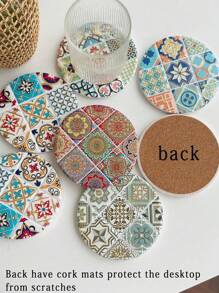 1pc Round Personalized Bohemian Style Colorful Ceramic Coaster With 3D Gold-Plated Effect, Can Be Used As Mug Heat Insulator Or Candle Holder, Suitable For Daily Use At Home And As Exquisite Holiday Gift