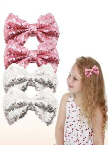 4Pcs Sparkling Sequin Hair Bows Clips - Mesh Bow-Knot Bling Bling Glitter Alligator Hairpin Barrettes For Girls Kids Teens