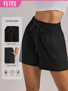VUTRU 1Pc Elastic High-Waist Tennis Shorts Flowy Lightweight Yoga Studio Gym Daily - Black - View 1