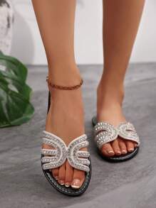 Sandalias planas informales para mujer, abiertas de punta redonda, antideslizantes, tipo chanclas, para usarlas en la playa o exteriores