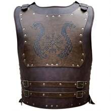 4 pièces/set Costume de guerrier viking en PU décontracté, comprend la tenue viking, le sac de taille, style renaissance, synthétique