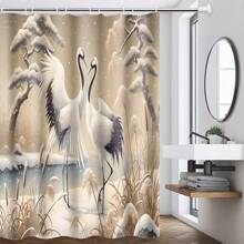 1/4pcs Elegant Swan Print Waterproof Shower Curtain Set With 12 Hooks, Floral And Golden Decorative Elements, Bathroom Decor Curtain With Toilet Cover, U-Shape Mat, Modern Home Bath Accessory, Machine Washable
