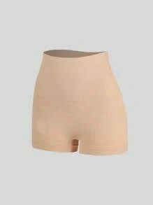 1pc Women's Plus Size Seamless Buttock Lifting, High-Waist Shaping Brief, Slender Waist, Elastic & Stretchy, Everyday Wear - Apricot - View 5