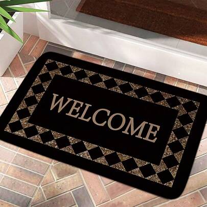 1pc Classic Black Welcome Doormat, Modern Minimalist Super Soft Microfiber Absorbent Quick-Dry Carpet, Christmas Gift, Easy To Clean Water-Absorbing Anti-Slip Mat, Machine Washable Outdoor Rug, Suitable For Entryway, Living Room, Bedroom, Kitchen
