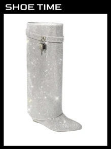 Botas con candado con forma de tiburón con rhinestones Mutto-1C - Plateado - Ver 1