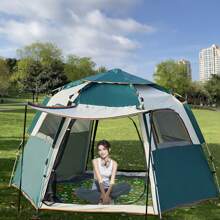 Hexagonal Tent Outdoor 3-4 Person Fully Automatic Quick Opening Camping Equipment Folding Convenient Canopy Integrated Tent - Silver - View 4