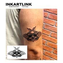 INKARTLINK 哥特式黑暗骷髅临时纹身 | 草本汁配方 15 天持久 | 半永久防水假纹身 | 男女通用个性化贴纸 | 暗黑美学人体艺术 | 万圣节音乐节必备 - 黑色 - 查看 3