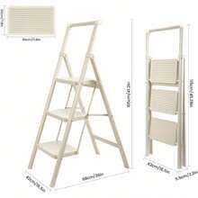 Foldable Heavy Duty Step Ladder With Handrail Sturdy Stepladder For Home, Kitchen Library (Max Load 250kg) - 白色 - 查看 8