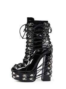 Pointed Toe Block Heel Splicing Knee High Boots For Winter