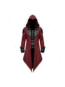 Jaqueta Retrô Remendada Medieval em Estoque para Homens, Roupas de Estilo Gótico Escuro, Vermelho Multicolorido, Novos Elementos Legais de Cara Durão, Tecido Tecido