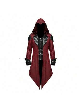 Medeltida retro lapptäckejacka i lager för män, gotiska mörka kläder, röd flerfärgad riktig tuffing coola element nya, vävt tyg Halloween Halloween-kostymer, festklänning