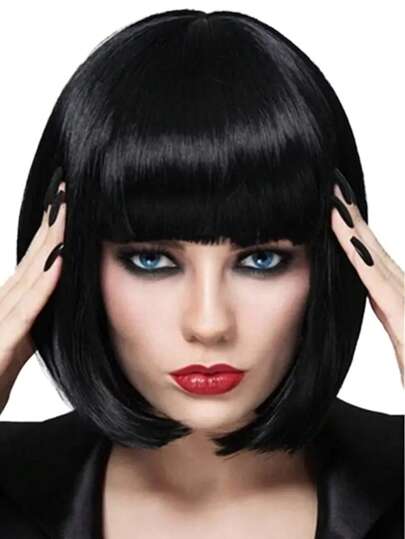 Black Bob Wigs For Women Hair Wig With Bangs Natural Fashion Synthetic Wig Cute Colored Wigs For Daily Party Halloween
