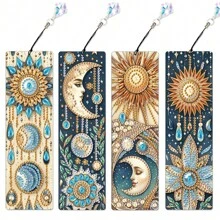 4 Packs Diamond Painting Bookmarks Kit, DIY Special Shaped Diamond Art Bookmarks With Tassel, Handmade Crystal Rhinestone Bookmark Set For Adults, Unique Sparkling Book Markers For Reading Lovers, Craft Gifts For Women And Men, Sun And Moon - Sun and Moon - View 8
