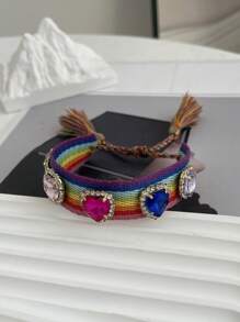 一套波西米亚风创意时尚首饰套装,适合女性和姐妹佩戴。优雅迷人的合金戒指镶嵌心形水钻,是情人节、日常约会、派对、节日和假日的完美礼物。尺寸可调节,红色首饰。 - 編織流蘇手繩 - 查看 21