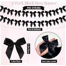 4pcs 61in Black Bow Garland Banner Ribbon Bow Party Wall Decorations Pre-String Bow Garlands Hanging For Bow Coquette Birthday Party Anniversaries Graduations Backdrop Engagement Decor - màu đen - Xem 3