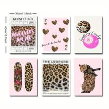 6 件套粉色豹纹墙饰套装、豹纹 8 球海报、豹纹幸运图案、猎豹卧室宿舍墙面装饰、豹纹定义图案、无框 - 彩色 - 查看 8