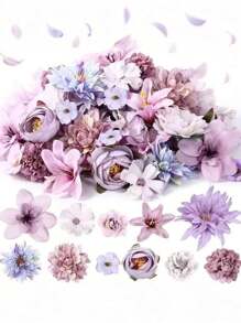 20 件 - Floweroyal 人造花组合紫色花朵混合丝绸花朵大丽花玫瑰带茎适用于 DIY 婚礼新娘花束、迎婴派对、花艺布置、桌面摆饰、家居装饰