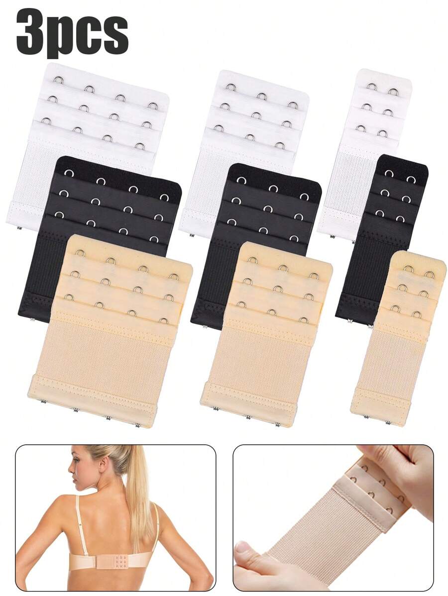 3 件装女士胸罩延长带 2 钩/3 钩/4 钩胸罩延长带，柔软弹力背部胸罩延长带，胸罩延长带，女士内衣扣，适用于胸罩带 - 彩色 - 查看 1