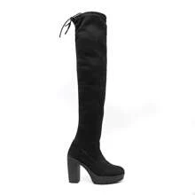 Bota Feminina Over Camurça The Knee Salto Alto Quadrado Grosso- Bota Cano Alto Suede botas feminina elegant