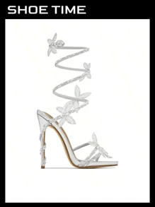 Fantasy Butterfly Detail Wrap Around Strap Stiletto Heels - 銀色 - 查看 1