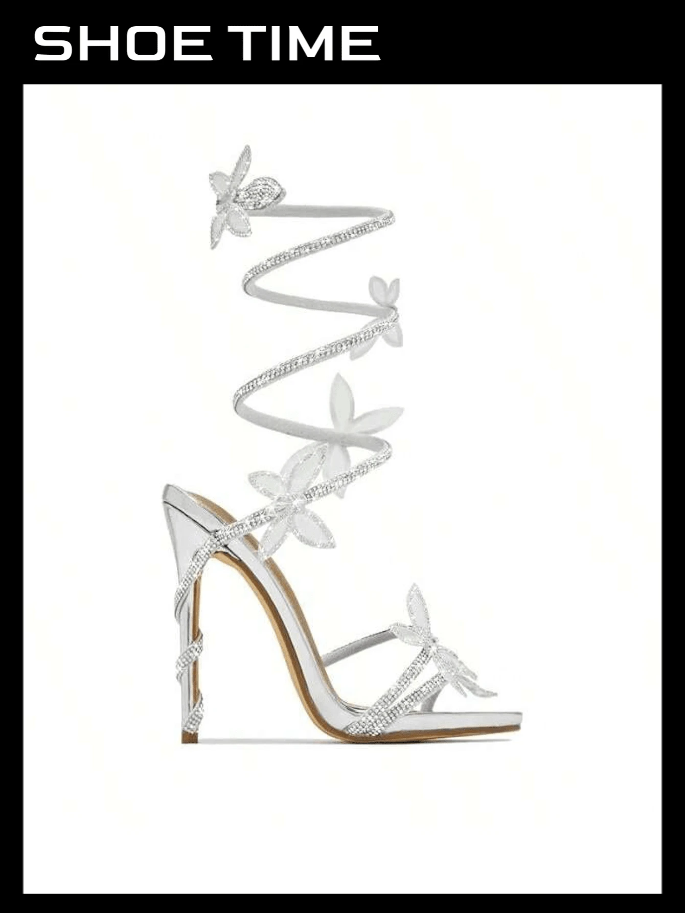 Fantasy Butterfly Detail Wrap Around Strap Stiletto Heels - 銀色 - 查看 1