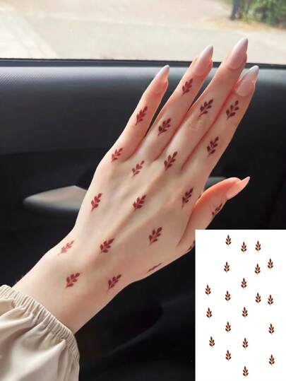 1pc Washable Temporary Y2K Style Red Leaf Hand Tattoo Sticker, Waterproof & Sweat-Proof, Suitable For Fashionable People Daily Use