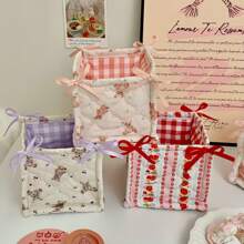 A Cute 3D Bow Storage Basket, Desk Miscellaneous Storage Basket, Waterproof Cosmetic Storage Basket, A Variety Of Brush And Skincare Storage And Organization, Desk Decoration, Cosmetic Organizer,For Back To School - Multicolor - View 2