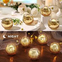 "3/6/12pcs Gold Glass Tea Light Candle Holders, 2.2 Inch Round Ball Shape With Starburst Design – Perfect For Christmas, Wedding, Dining Table Decor, Holiday Centerpiece, Home Decoration Gifts"