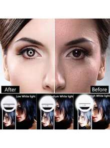 1 Pieza Luz de Anillo Selfie LED Portátil Blanco/Rosa/Azul/Negro, Lámpara de Maquillaje con Espejo, con Carga USB, 3 Modos de Iluminación, Iluminación Portátil, Luz Halo de Belleza para Foto, Adecuado para Transmisión en Vivo, Iluminación de Videollamadas, Fotografía y Video, Regalo Encantador, Recorte de Uñas, Extensión de Pestañas, Tatuaje y Cuidado de la Piel, Control con Botón Táctil, Decoración de Habitaciones, Iluminación para Acampada al Aire Libre