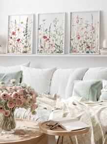 3 Pieces Pink Flower Painting Posters Botanical Art Posters Wildflowers Print Picture Vintage Art Printing Wall Arts Dining Room Decoration Kitchen Wall Decor Graduation Gifts No Frame