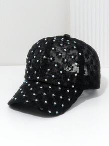 1pc Floral Lace Rhinestone Embellished Baseball Cap, Suitable For Daily Wear - White - View 6