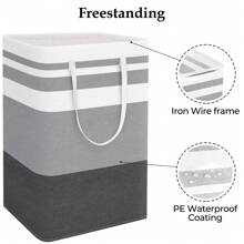 1PC Large Collapsible Tall Laundry Basket Hamper With Extended Carry Handles Waterproof Freestanding Clothes Hampers For Laundry Bedroom Dorm Towels Toys 19.81gal/75L Gradient Blue And Grey