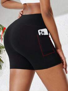 Short de yoga pour femmes avec poches, short de cyclisme noir, short taille haute ajusté sans couture avec contrôle du ventre et effet galbant pour les fesses, cyclisme, course, gym et sports - Noir - Voir 4