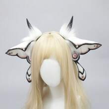 Halloween Demon Fantasy Creature Headpiece With Butterfly Decoration, Plush Moth Hairband Headwear Ear