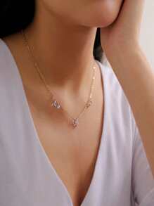 1pc Exquisite Women's Necklace, Simple And Fashionable Rhinestone Decorated Necklace, Suitable For Daily Wear And Party Wear, Valentine's Day Gift, Mother's Day Gift - Gold - View 3