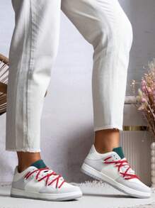 Zapatillas con suela alta de color negro y rojo - Gris - Ver 1